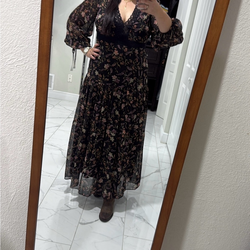 Taylor Black Floral Long Sleeve Dress